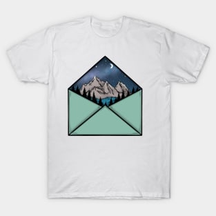 Adventure Awaits Mountain scape Ink Illustration T-Shirt